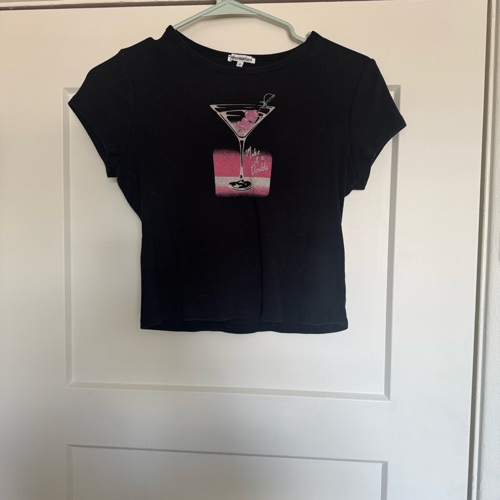 Reformation Black Short Sleeve Tee with Pink Martini Graphic